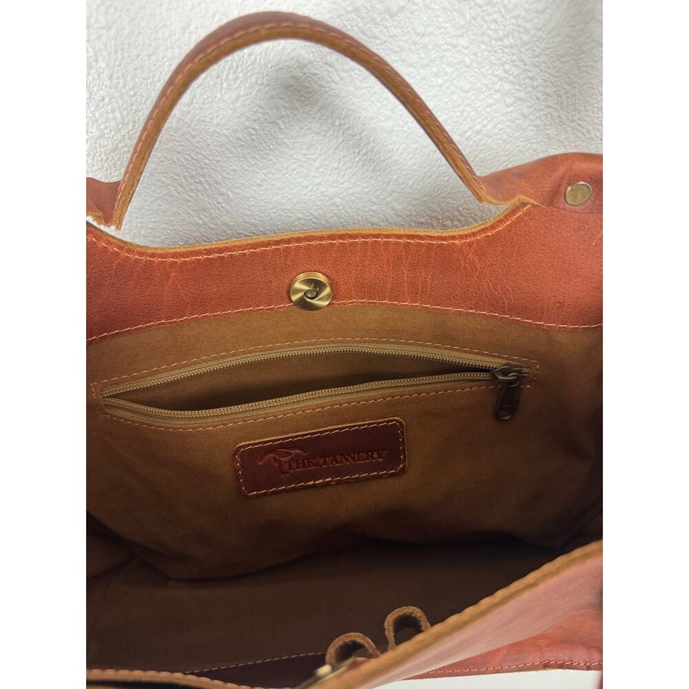 The Tannery Leather Tote Crossbody Bag Red Brown Rustic Satchel - Picture 8 of 10